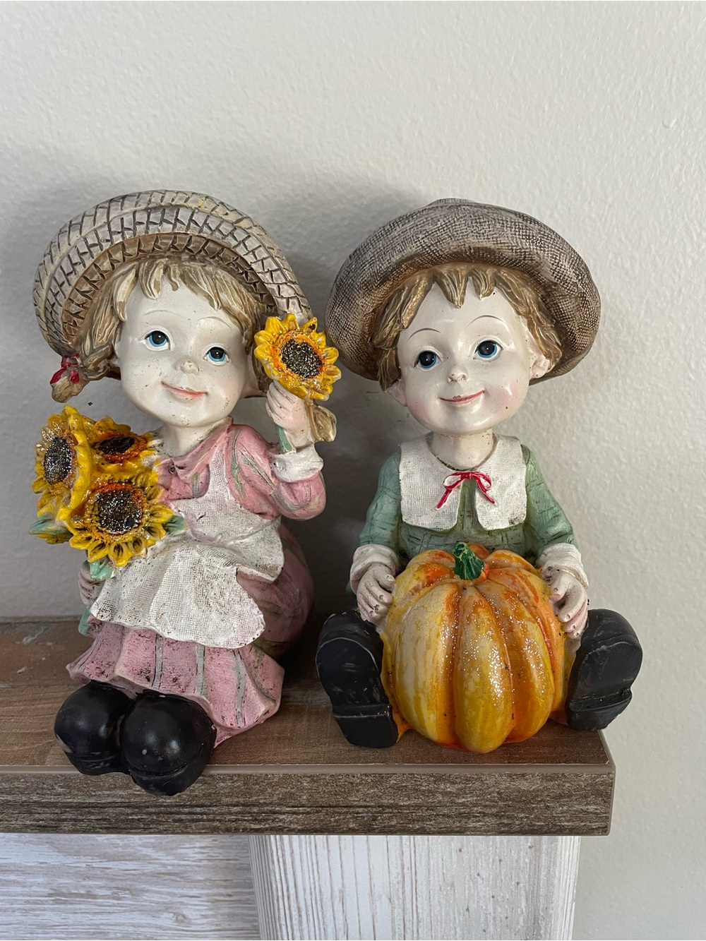 Vintage Thanksgiving Harvest Boy Girl Figurines